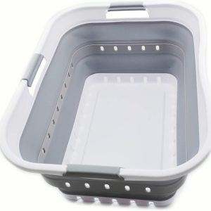 42L Foldable Laundry Basket - Pop Up Storage Container - Portable Washing Tub - Space Saving Hamper - White/Grey