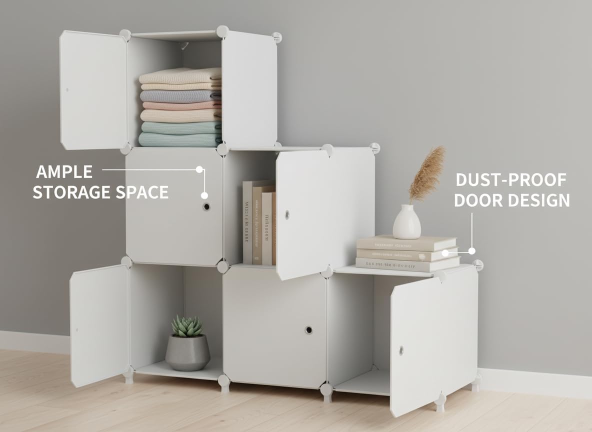 6-Cube Storage Unit with Doors, 30x30x30cm Compartments - Image 4