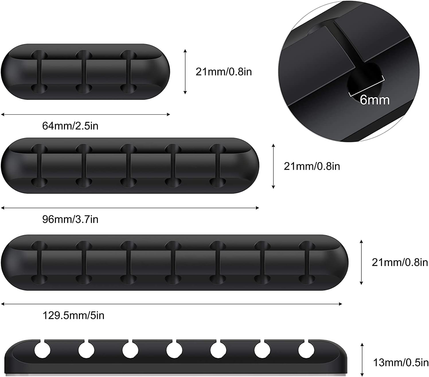3-Pack Cable Management Cord Organiser Clips, Silicone Adhesive for USB Charging Cable Mouse Wire, 753-Slot, Black - Image 4