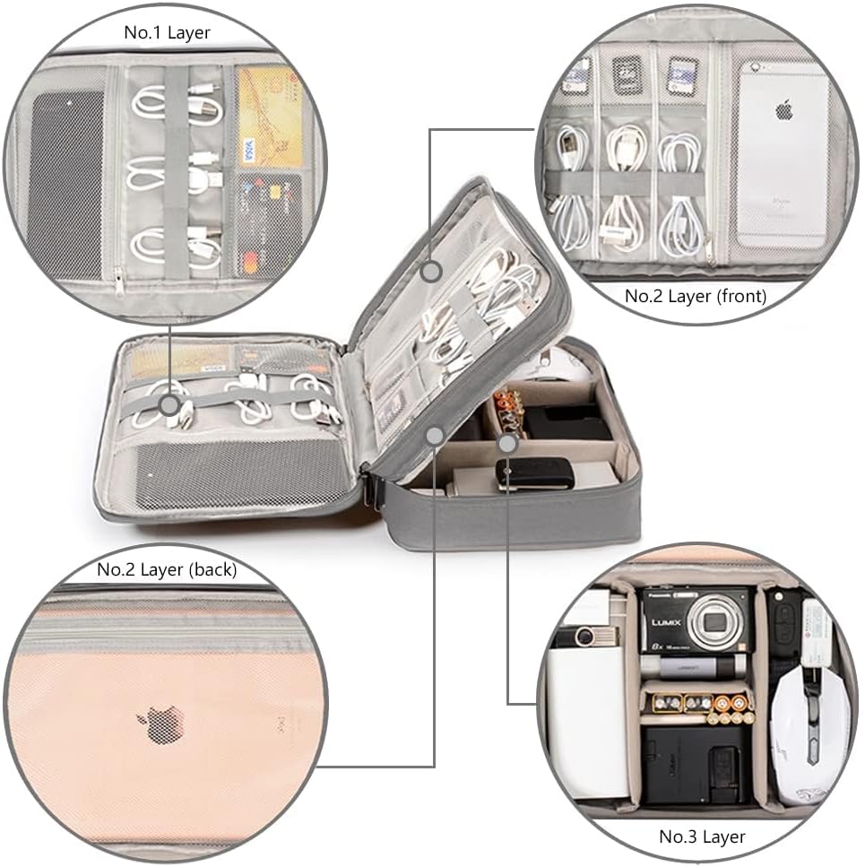 Travel Cable Organiser Bag, Electronics Accessories Organizer Extra Large 3-Layers Universal Carry Gadget Bag for Power Bank, Memory Card, Data Cable, Charger Hard Disk - Image 2