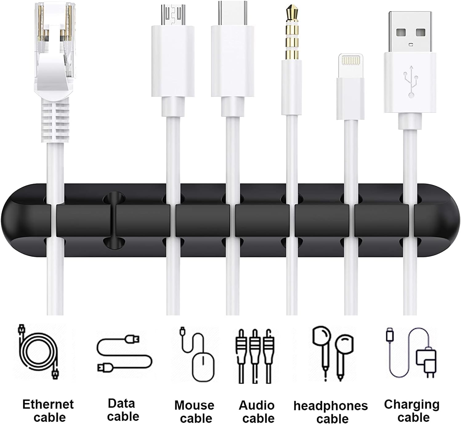 3-Pack Cable Management Cord Organiser Clips, Silicone Adhesive for USB Charging Cable Mouse Wire, 753-Slot, Black - Image 2