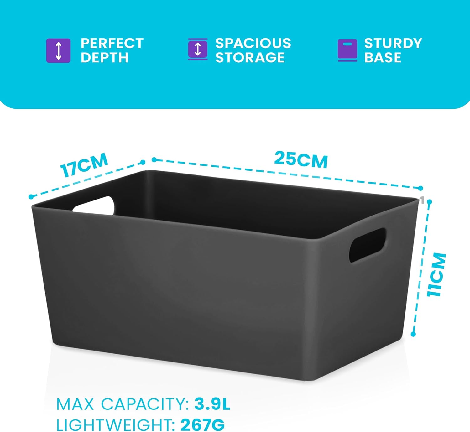 5-Pack Plastic Storage Baskets with Sturdy Handles – Lightweight & Durable, 3.9L (17 x 25 x 11cm), Perfect for Kitchen, Bathroom & Cleaning Organisation - Image 2