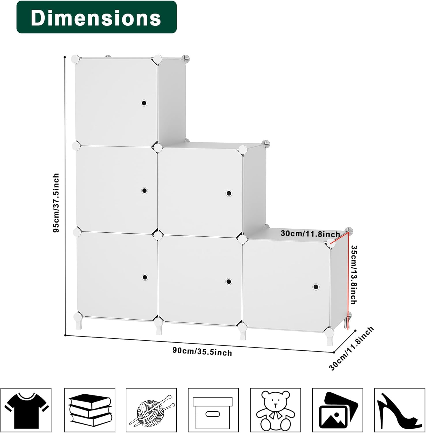 6-Cube Storage Unit with Doors, 30x30x30cm Compartments - Image 3