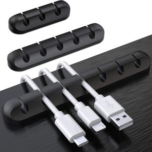3-Pack Cable Management Cord Organiser Clips, Silicone Adhesive for USB Charging Cable Mouse Wire, 753-Slot, Black