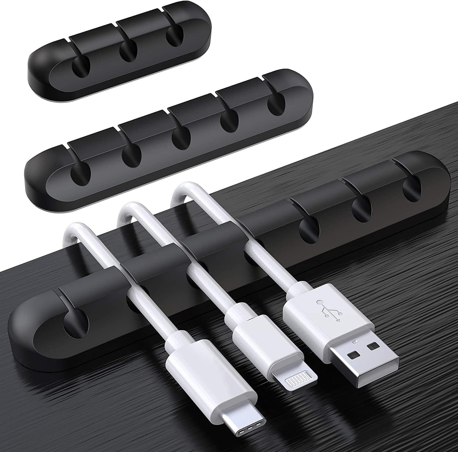 3-Pack Cable Management Cord Organiser Clips, Silicone Adhesive for USB Charging Cable Mouse Wire, 753-Slot, Black