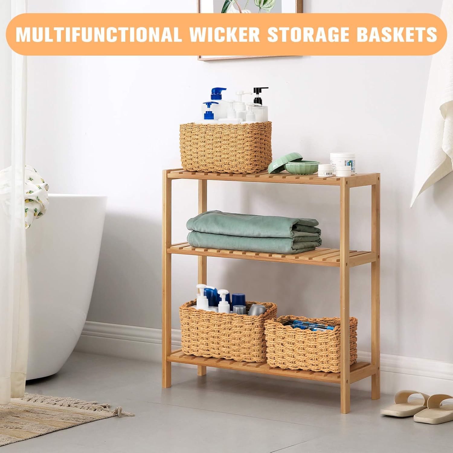 4-Pack Woven Wicker Storage Baskets for Shelves, Closet Organizer & Gift Hamper - Image 4