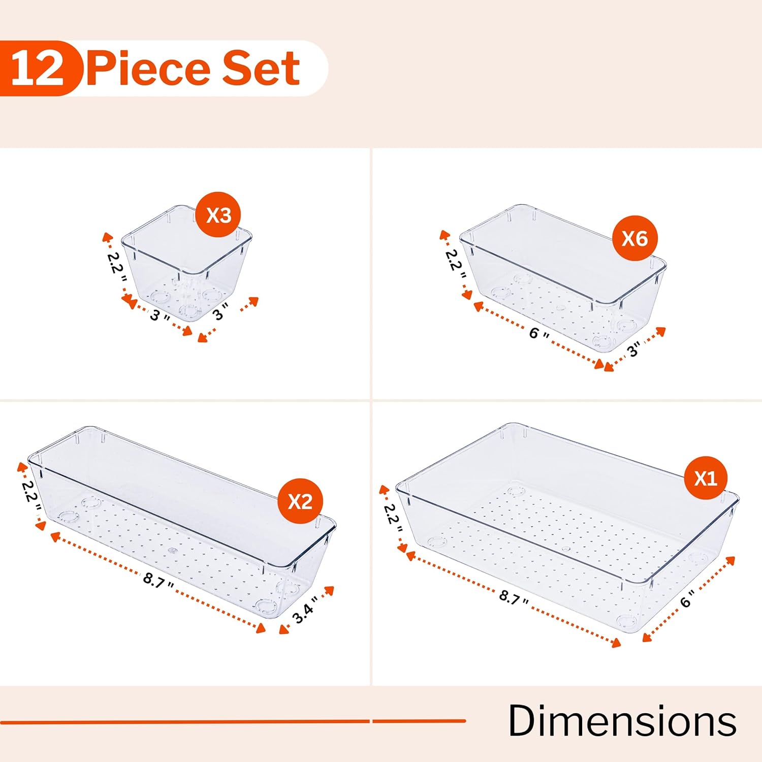 12Pc Clear Drawer Organiser Set – Makeup, Cosmetics & Cutlery Tray - Image 2