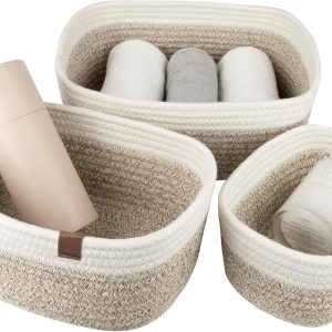Cotton Rope Storage Basket Set of 3 with Handles