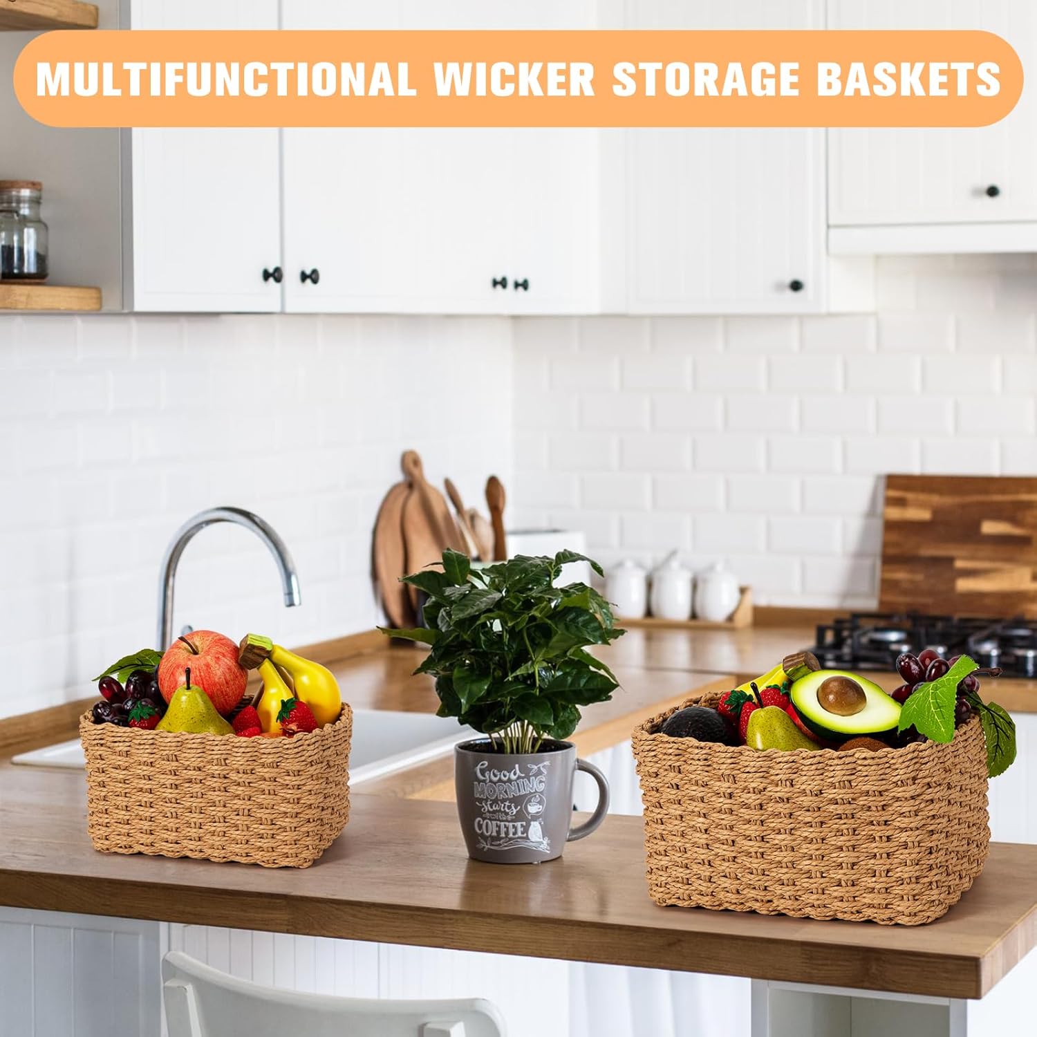 4-Pack Woven Wicker Storage Baskets for Shelves, Closet Organizer & Gift Hamper - Image 2