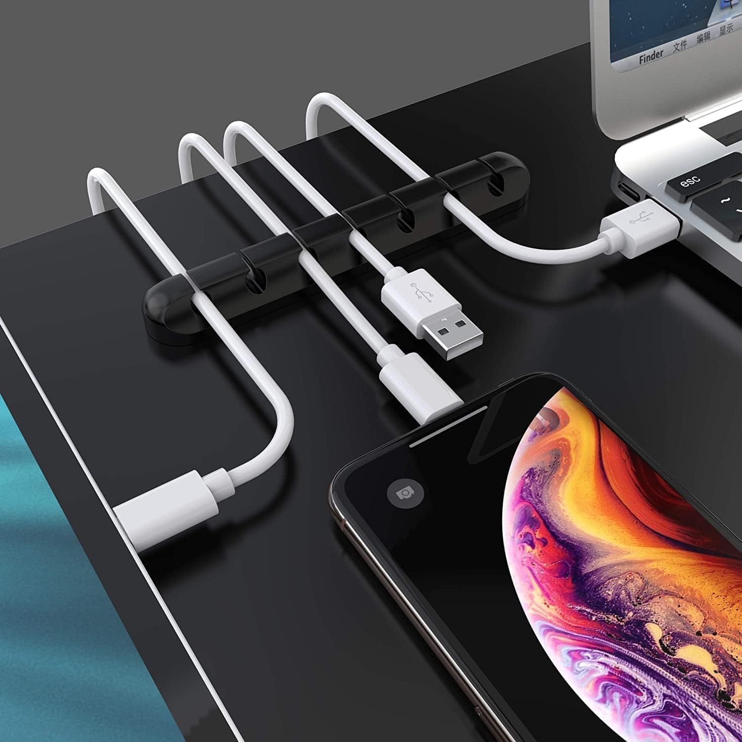3-Pack Cable Management Cord Organiser Clips, Silicone Adhesive for USB Charging Cable Mouse Wire, 753-Slot, Black - Image 3