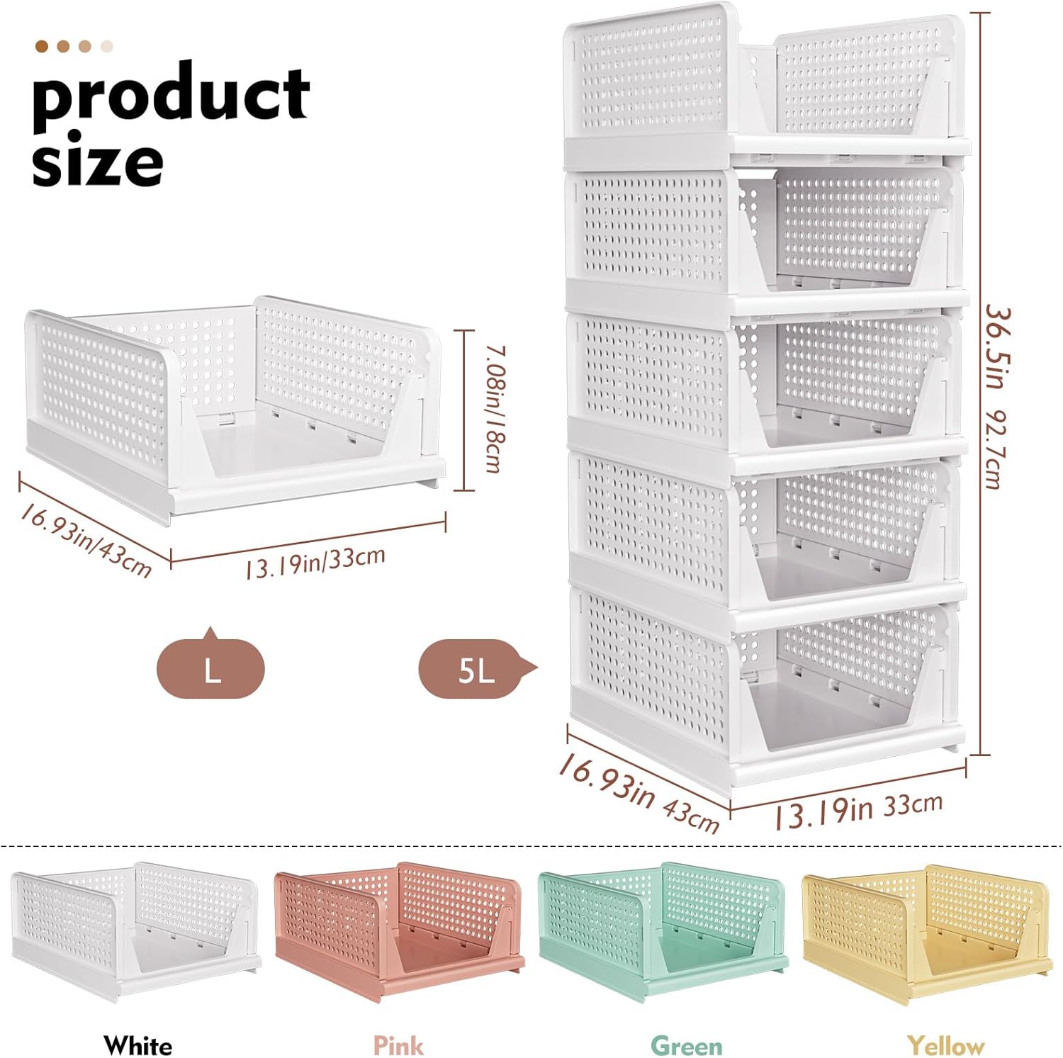 8 Pack Stackable Closet Storage Boxes, Foldable Wardrobe Organizer for Bathroom Kitchen Laundry, Space-Saving Drawer Storage, White - Image 2