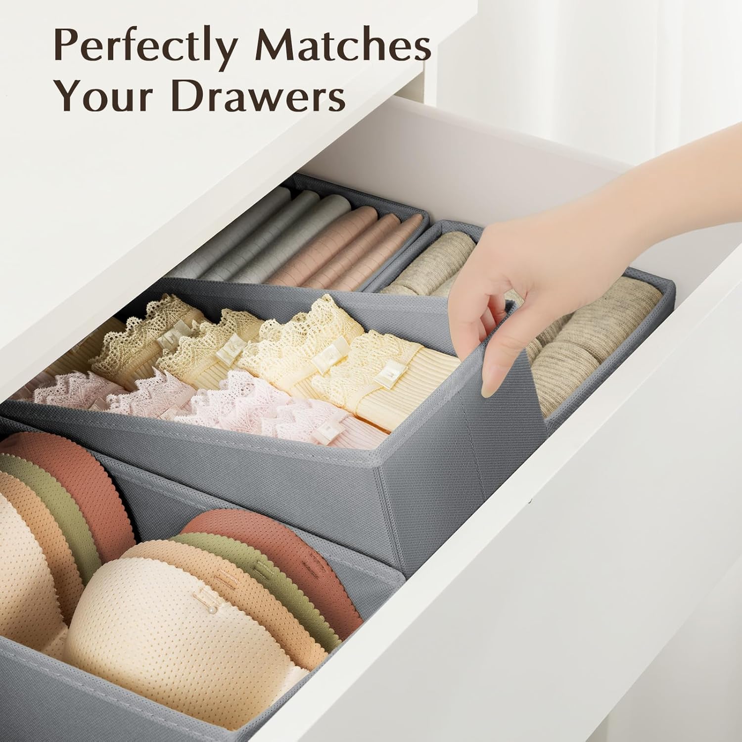 Foldable Storage Boxes 4 Pack, Fabric Wardrobe Organiser Cubes for Bras, Socks, Underwear & Accessories - Image 4