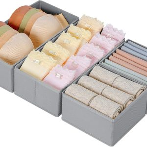 Foldable Storage Boxes 4 Pack, Fabric Wardrobe Organiser Cubes for Bras, Socks, Underwear & Accessories