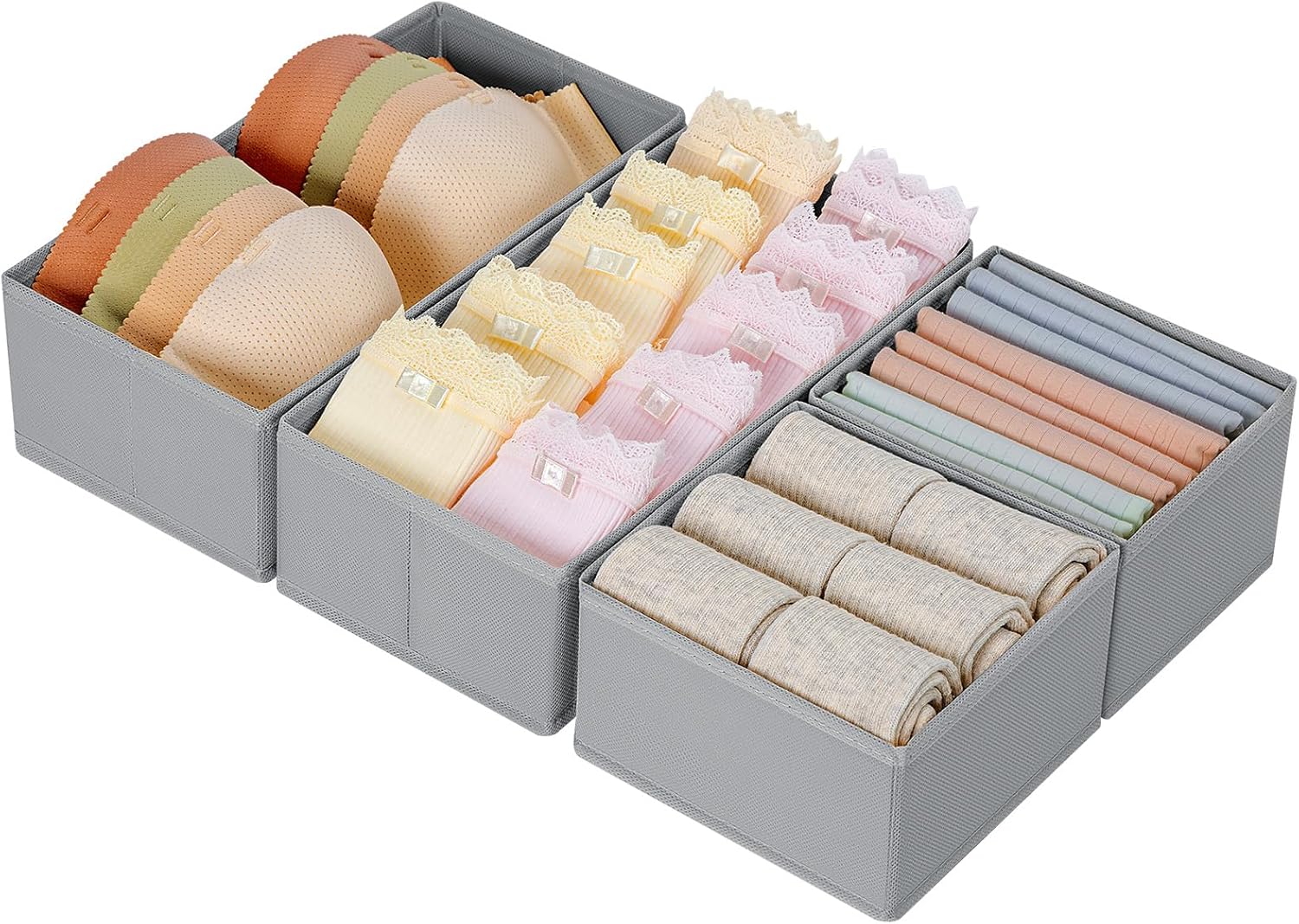 Foldable Storage Boxes 4 Pack, Fabric Wardrobe Organiser Cubes for Bras, Socks, Underwear & Accessories