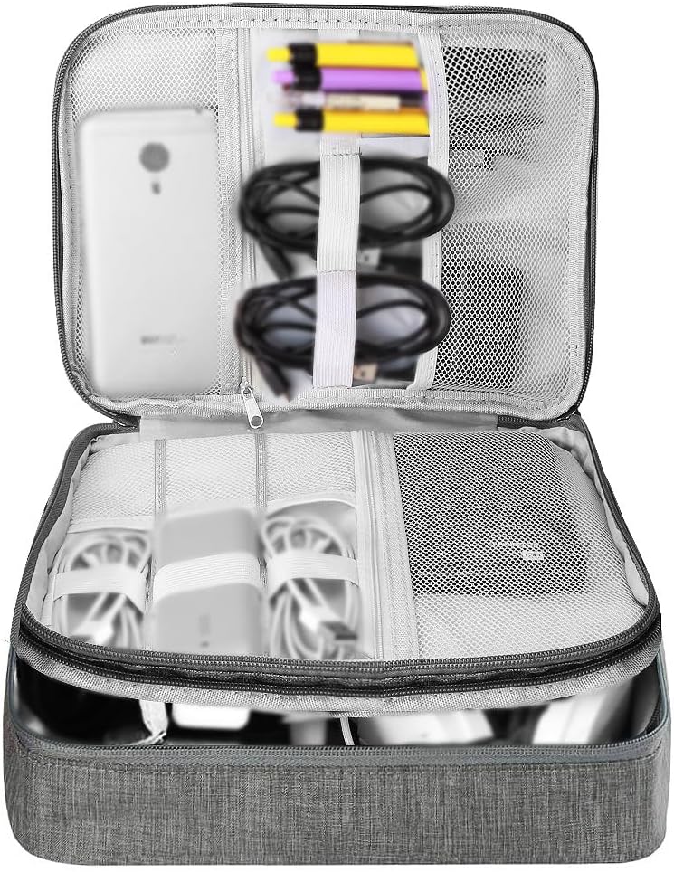 Travel Cable Organiser Bag, Electronics Accessories Organizer Extra Large 3-Layers Universal Carry Gadget Bag for Power Bank, Memory Card, Data Cable, Charger Hard Disk