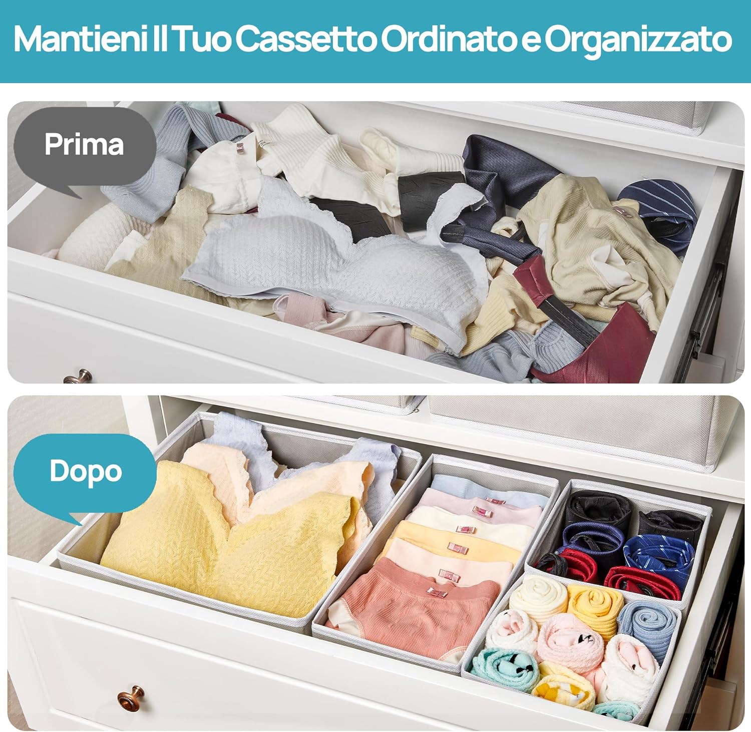 12 Pack Foldable Drawer Organiser Box - Fabric Dividers for Bras, Underwear, Socks, Baby Clothing - Image 3