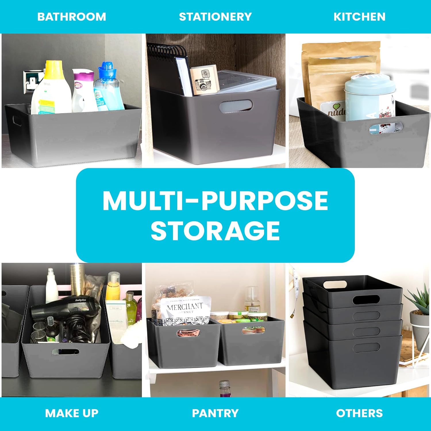 5-Pack Plastic Storage Baskets with Sturdy Handles – Lightweight & Durable, 3.9L (17 x 25 x 11cm), Perfect for Kitchen, Bathroom & Cleaning Organisation - Image 4