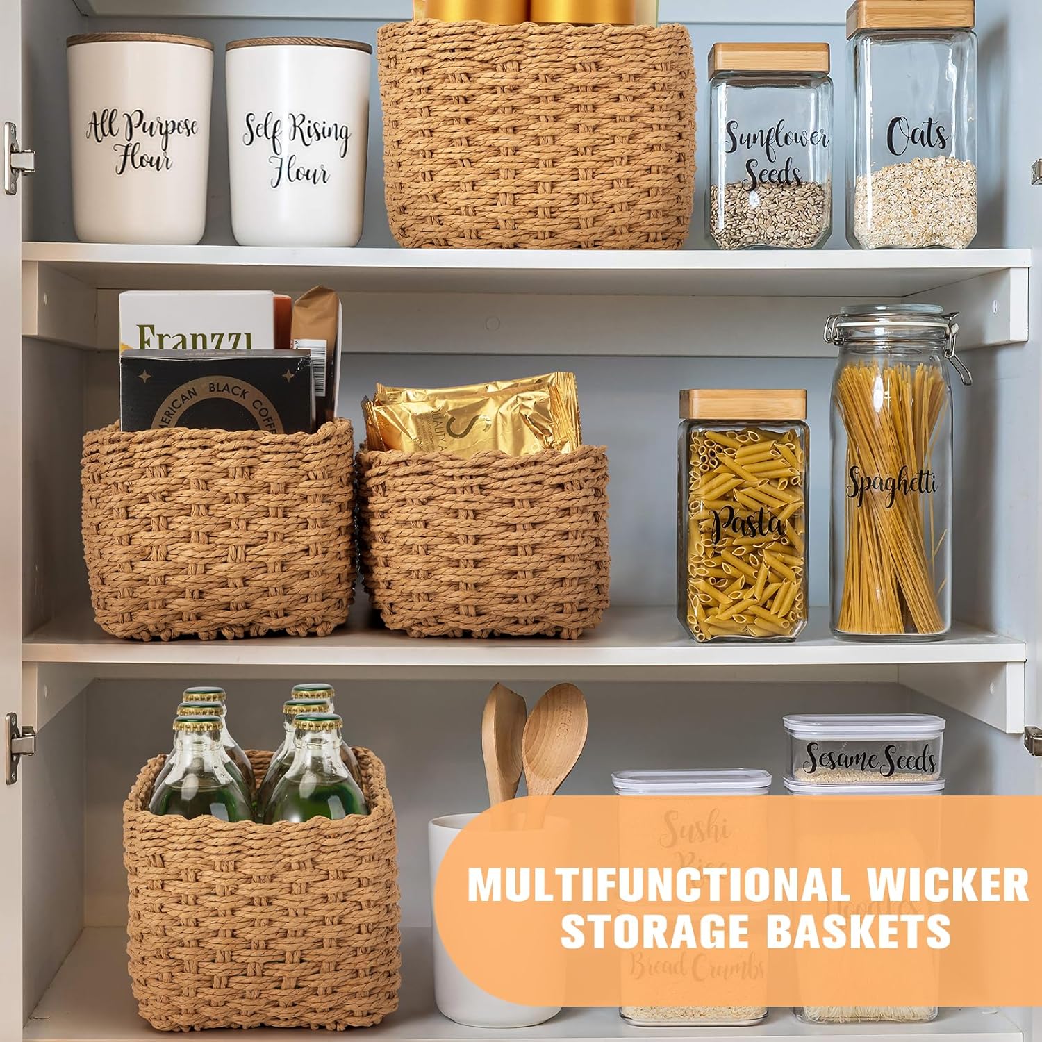 4-Pack Woven Wicker Storage Baskets for Shelves, Closet Organizer & Gift Hamper - Image 3
