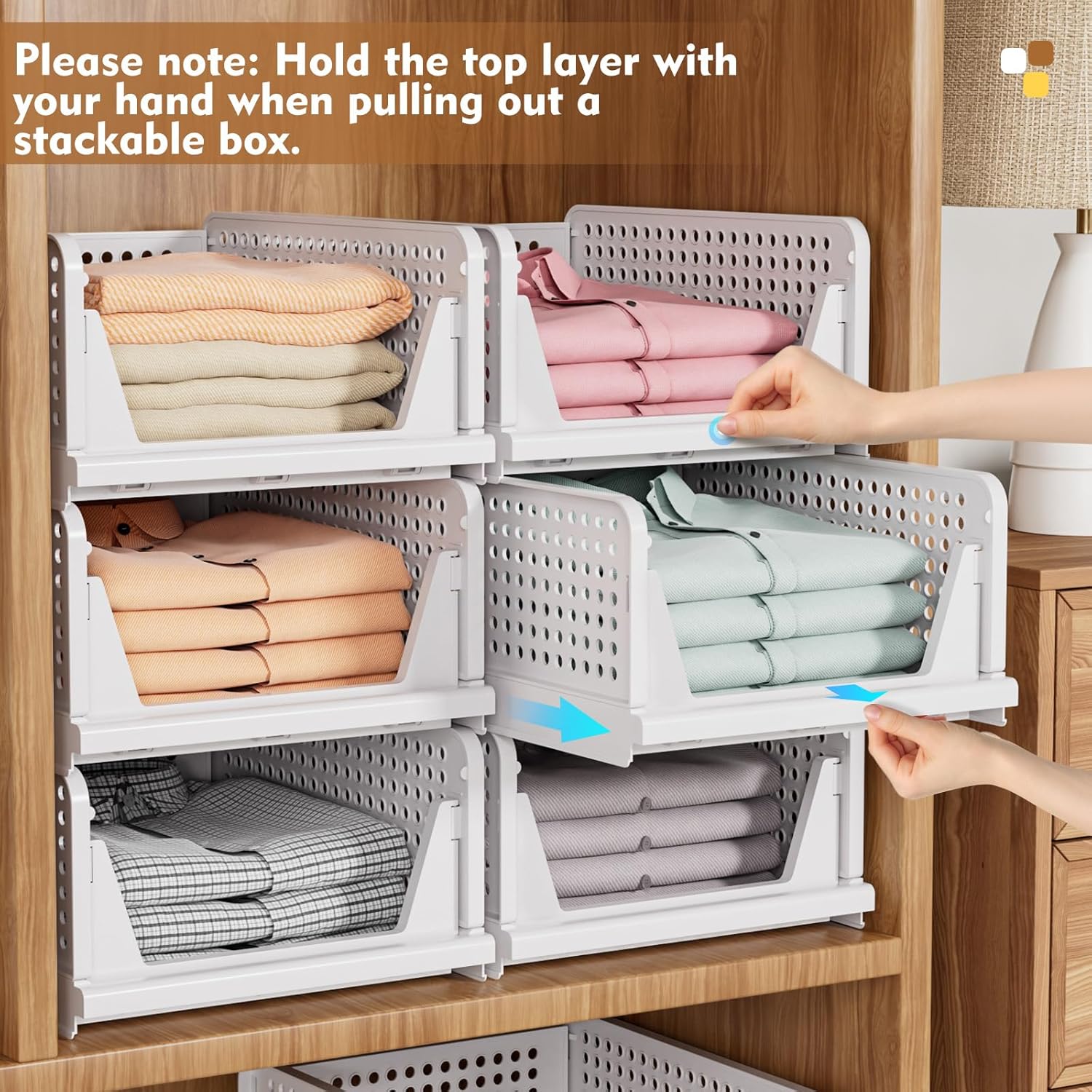 8 Pack Stackable Closet Storage Boxes, Foldable Wardrobe Organizer for Bathroom Kitchen Laundry, Space-Saving Drawer Storage, White - Image 6
