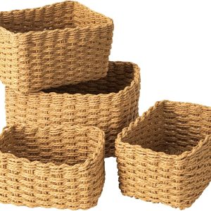 4-Pack Woven Wicker Storage Baskets for Shelves, Closet Organizer & Gift Hamper