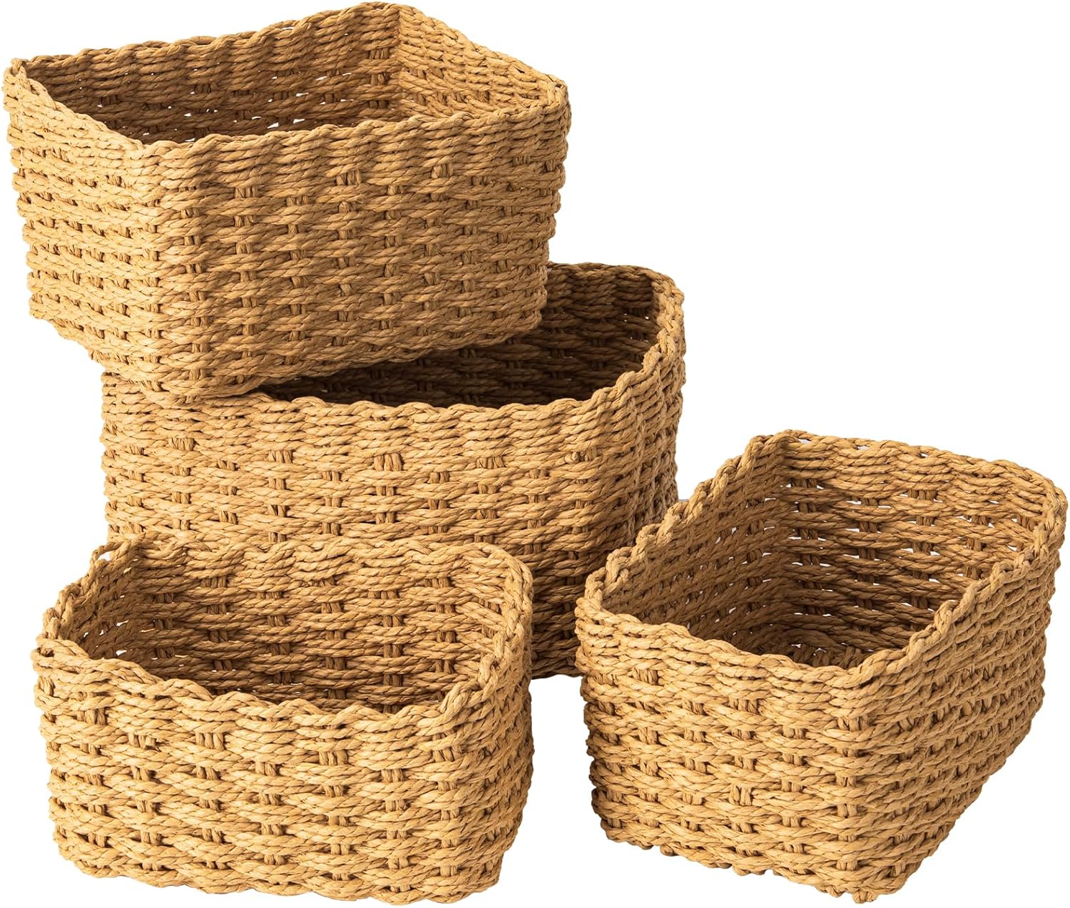 4-Pack Woven Wicker Storage Baskets for Shelves, Closet Organizer & Gift Hamper