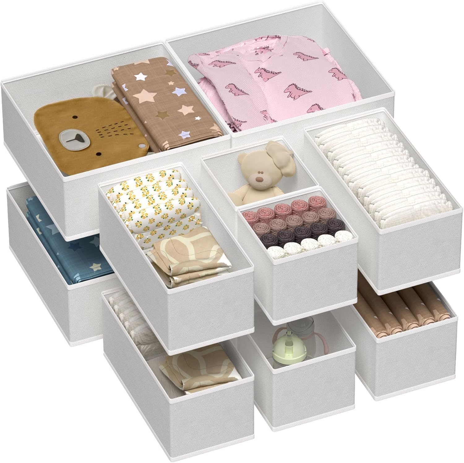 12 Pack Foldable Drawer Organiser Box - Fabric Dividers for Bras, Underwear, Socks, Baby Clothing