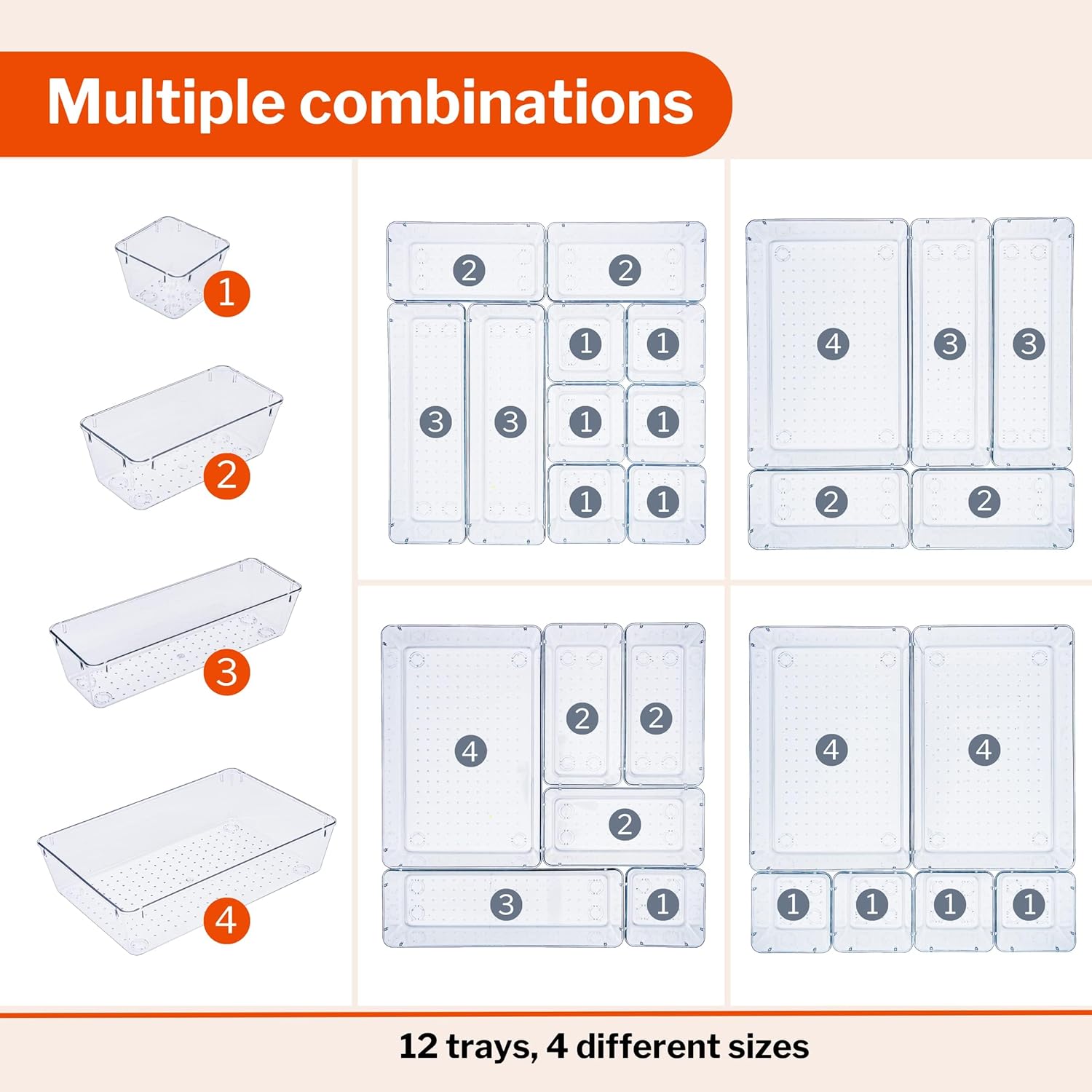 12Pc Clear Drawer Organiser Set – Makeup, Cosmetics & Cutlery Tray - Image 3