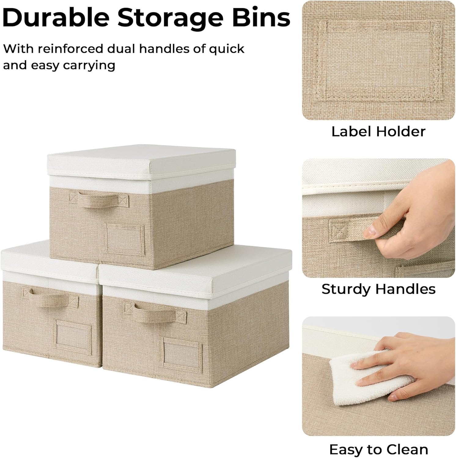 Large Storage Boxes with Lids, Pack of 3, Cloth Organisers for Wardrobe, Shelves, and Bedroom, Foldable - Image 4