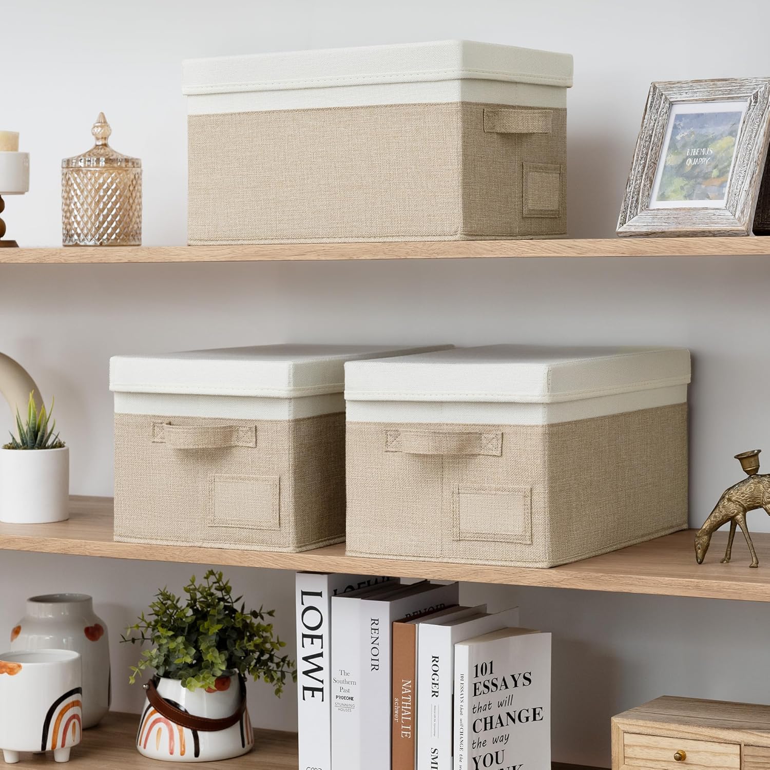 Large Storage Boxes with Lids, Pack of 3, Cloth Organisers for Wardrobe, Shelves, and Bedroom, Foldable - Image 7