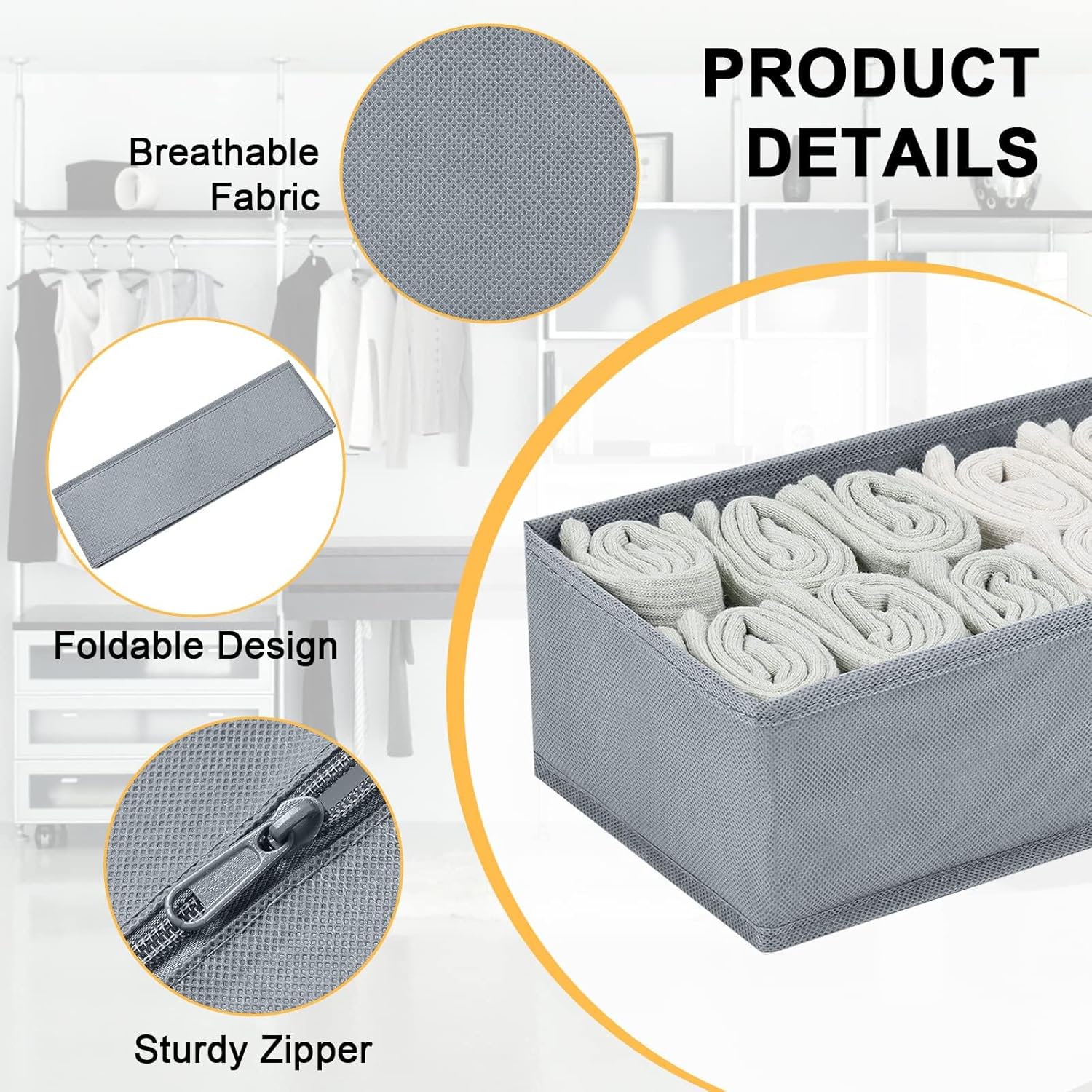 Foldable Storage Boxes 4 Pack, Fabric Wardrobe Organiser Cubes for Bras, Socks, Underwear & Accessories - Image 8