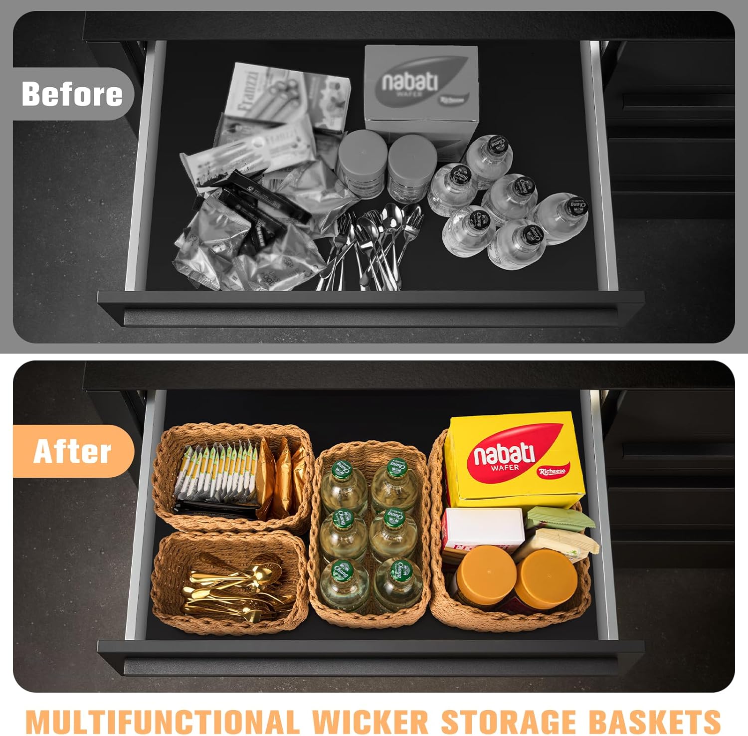 4-Pack Woven Wicker Storage Baskets for Shelves, Closet Organizer & Gift Hamper - Image 6
