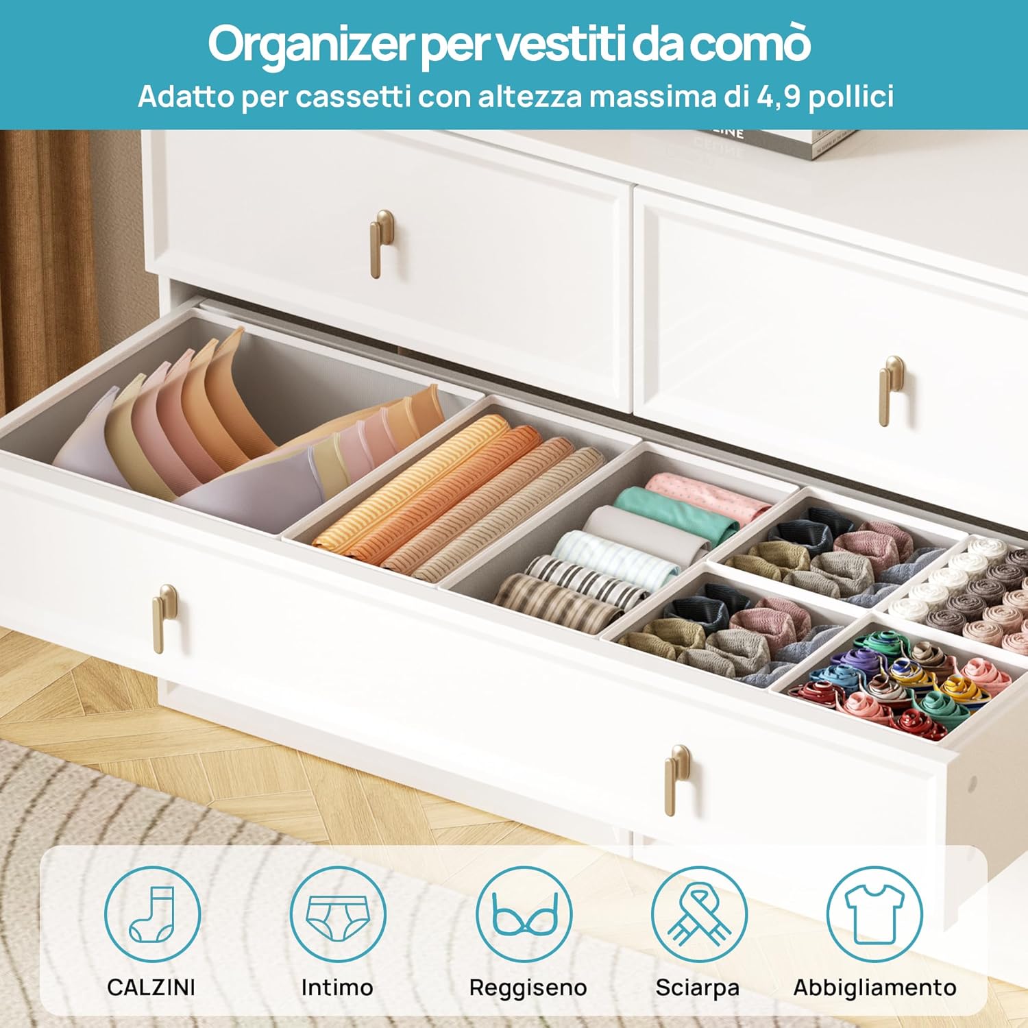 12 Pack Foldable Drawer Organiser Box - Fabric Dividers for Bras, Underwear, Socks, Baby Clothing - Image 5