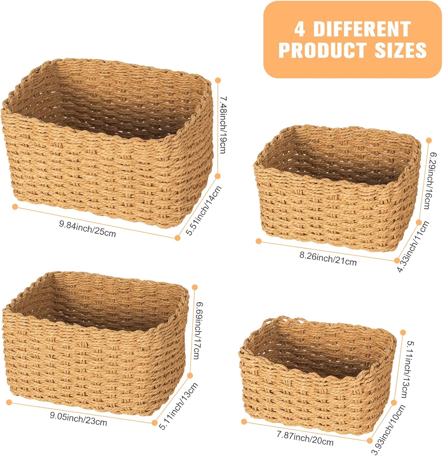 4-Pack Woven Wicker Storage Baskets for Shelves, Closet Organizer & Gift Hamper - Image 5