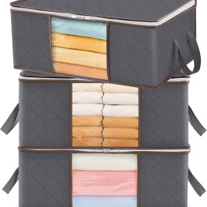 35L Clothes Storage Bags with Clear Window, Foldable Underbed Organisers, 3 Pack