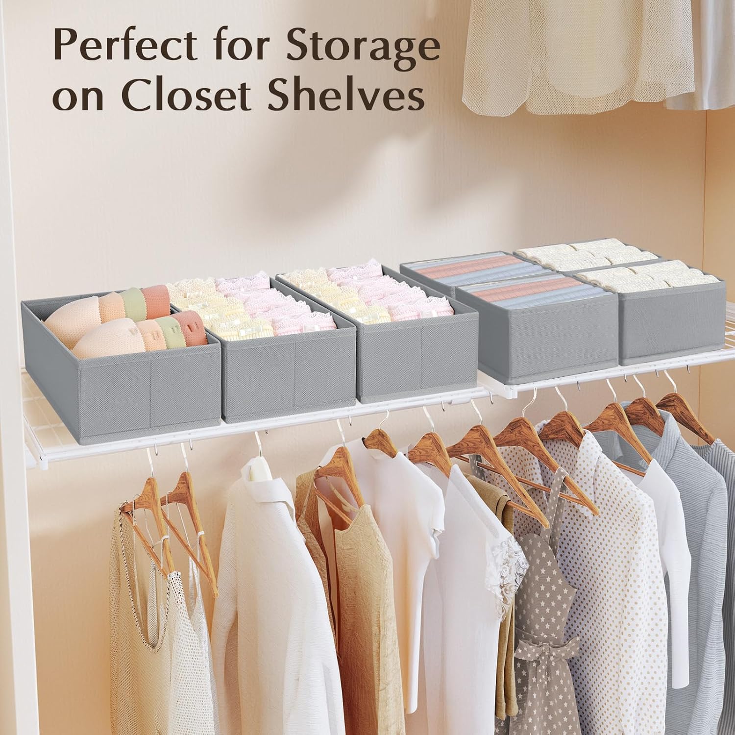Foldable Storage Boxes 4 Pack, Fabric Wardrobe Organiser Cubes for Bras, Socks, Underwear & Accessories - Image 7