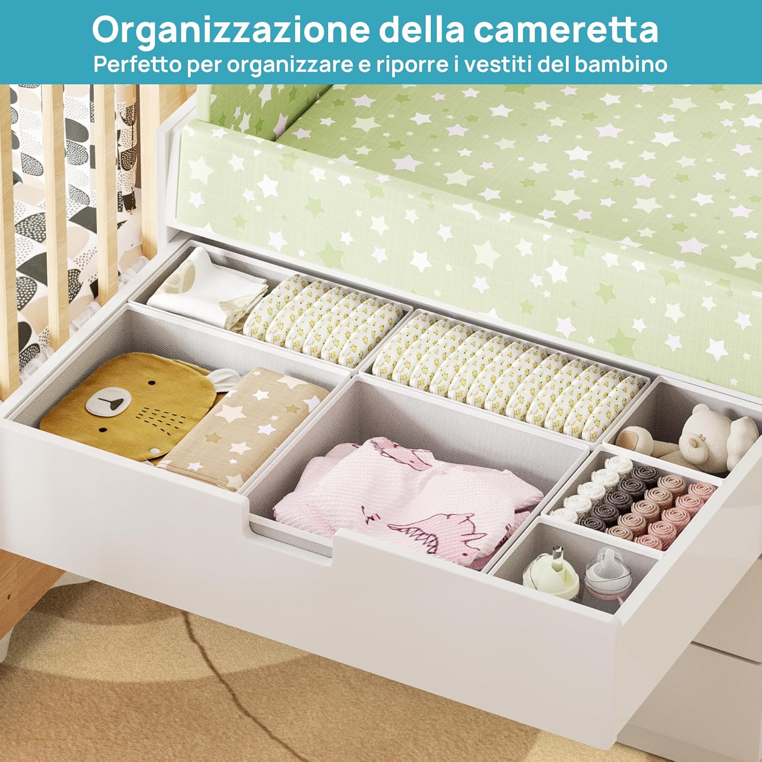 12 Pack Foldable Drawer Organiser Box - Fabric Dividers for Bras, Underwear, Socks, Baby Clothing - Image 4
