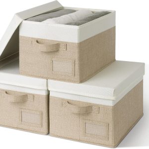 Large Storage Boxes with Lids, Pack of 3, Cloth Organisers for Wardrobe, Shelves, and Bedroom, Foldable