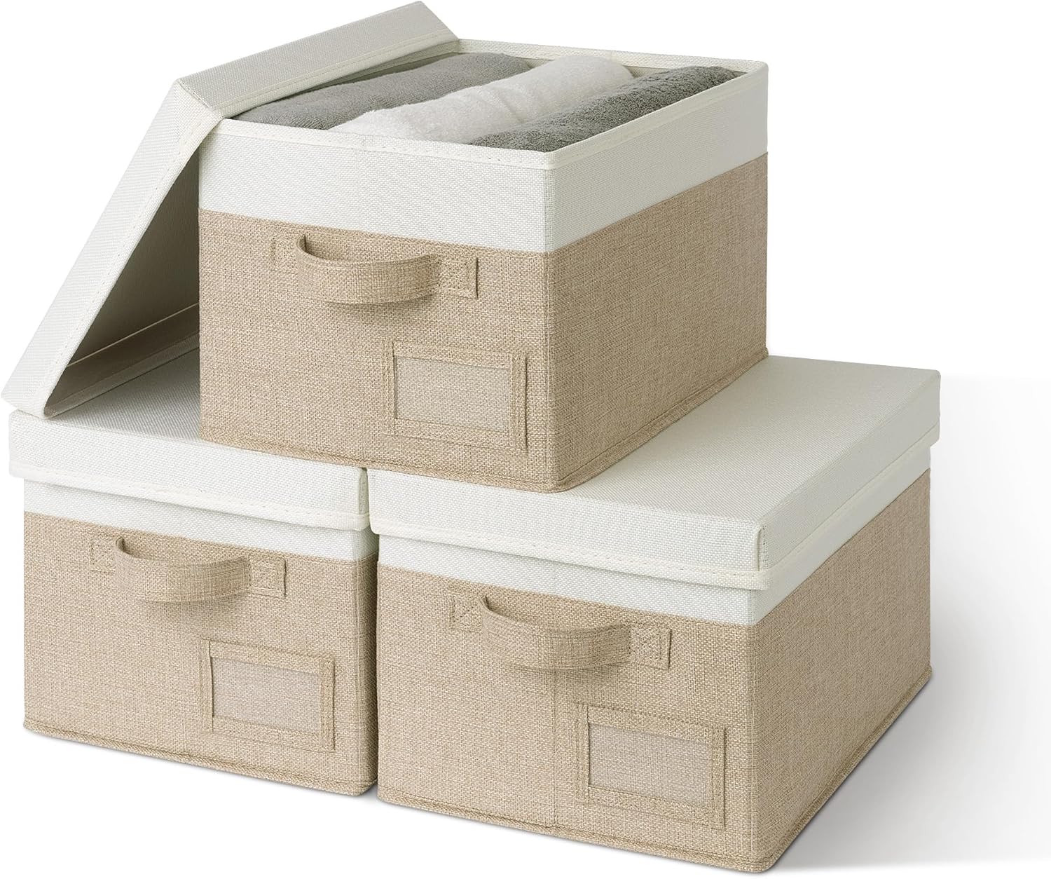 Large Storage Boxes with Lids, Pack of 3, Cloth Organisers for Wardrobe, Shelves, and Bedroom, Foldable