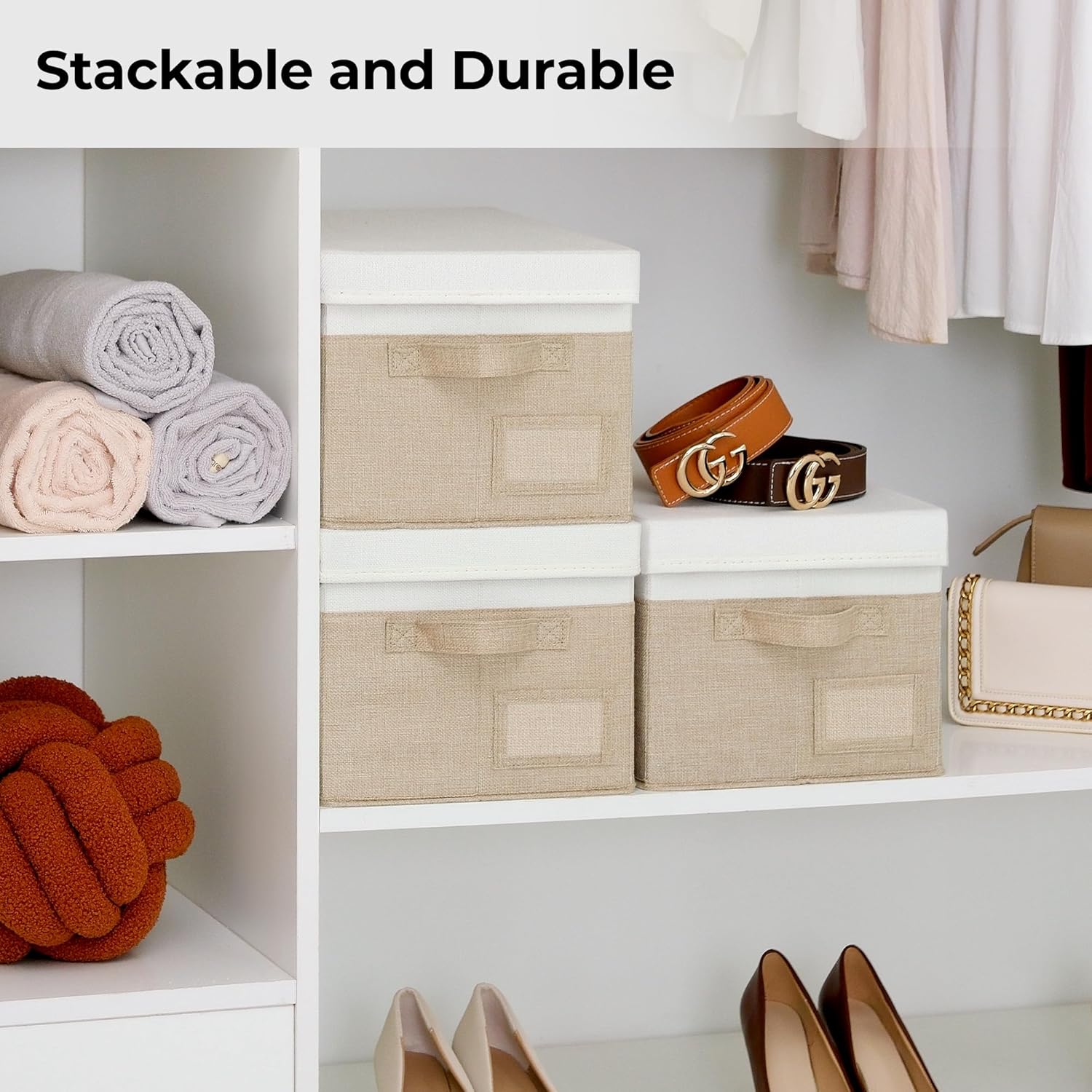 Large Storage Boxes with Lids, Pack of 3, Cloth Organisers for Wardrobe, Shelves, and Bedroom, Foldable - Image 2
