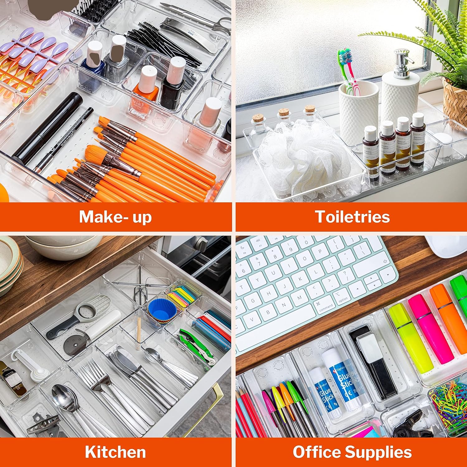 12Pc Clear Drawer Organiser Set – Makeup, Cosmetics & Cutlery Tray - Image 6