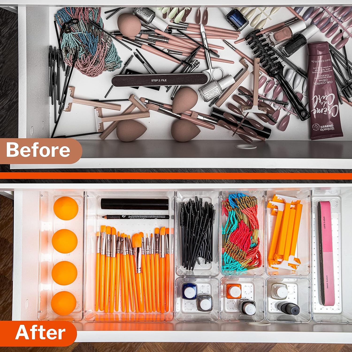 12Pc Clear Drawer Organiser Set – Makeup, Cosmetics & Cutlery Tray - Image 5